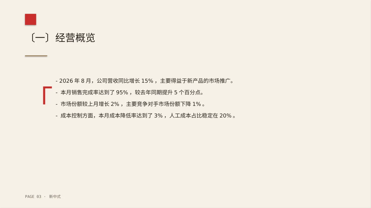月度经营数据可视化报告PPT模板（新中式） 第3页预览
