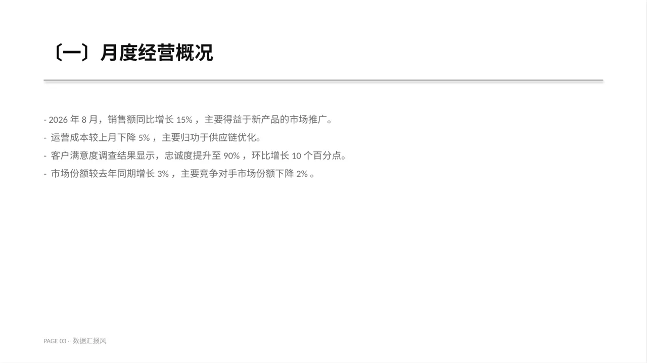 月度经营数据可视化报告PPT模板（数据图表风）-2 第3页预览