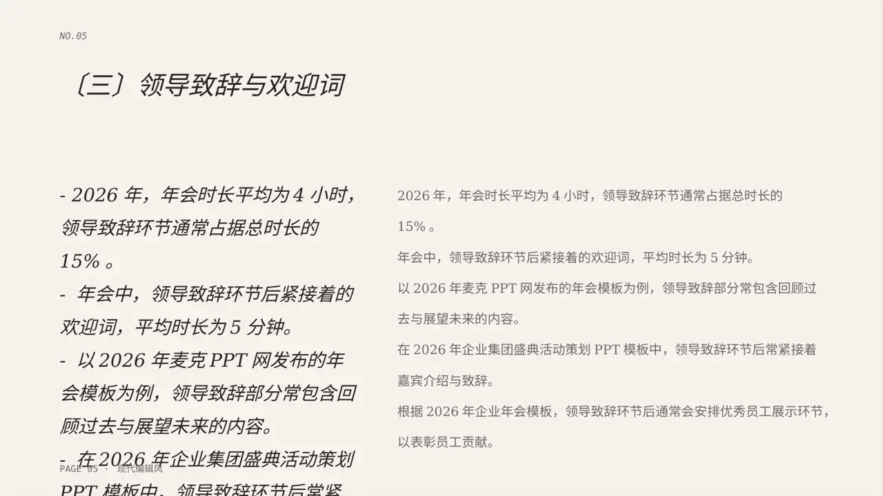 现代编辑风公司年会流程展示模板PPT 第5页预览