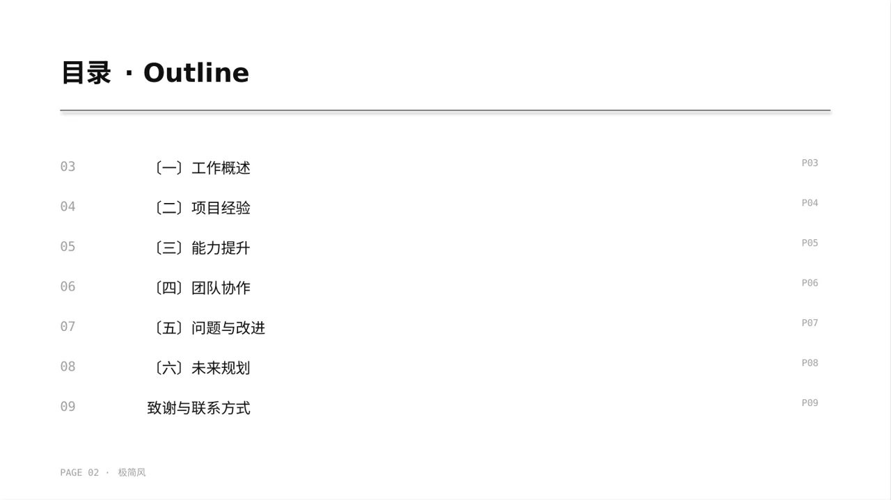 极简风普通员工个人述职PPT模板 第2页预览