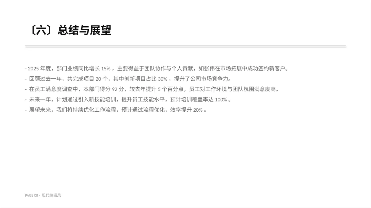 现代编辑风普通员工个人述职PPT模板 第8页预览