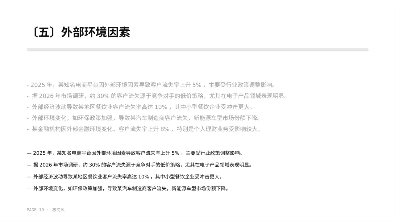 客户流失原因调研分析 PPT模板（黑白极简风） 第10页预览