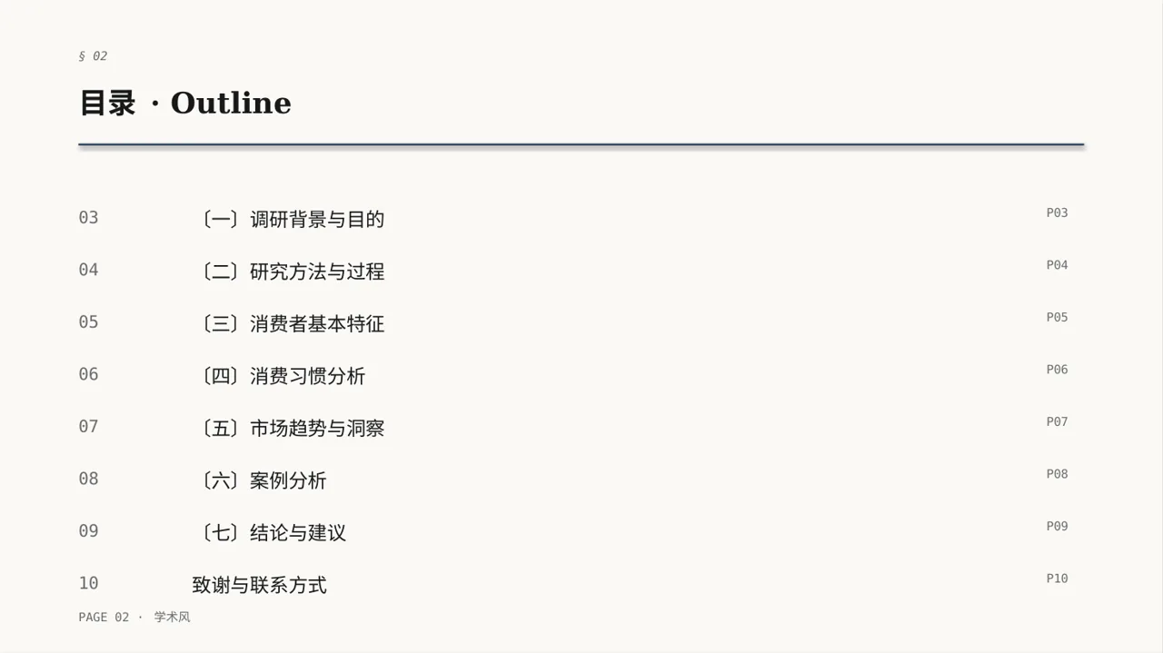 消费者消费习惯调研报告PPT模板（深蓝学术风） 第2页预览