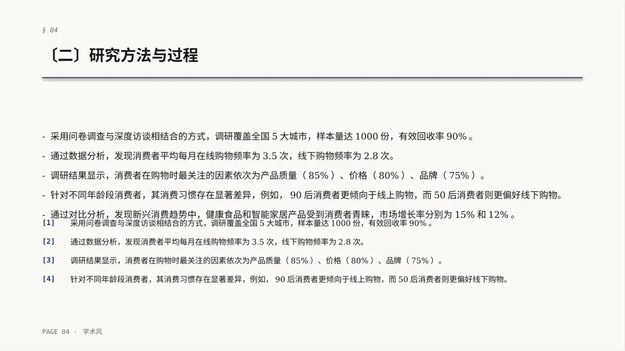 消费者消费习惯调研报告PPT模板（深蓝学术风） 第4页预览