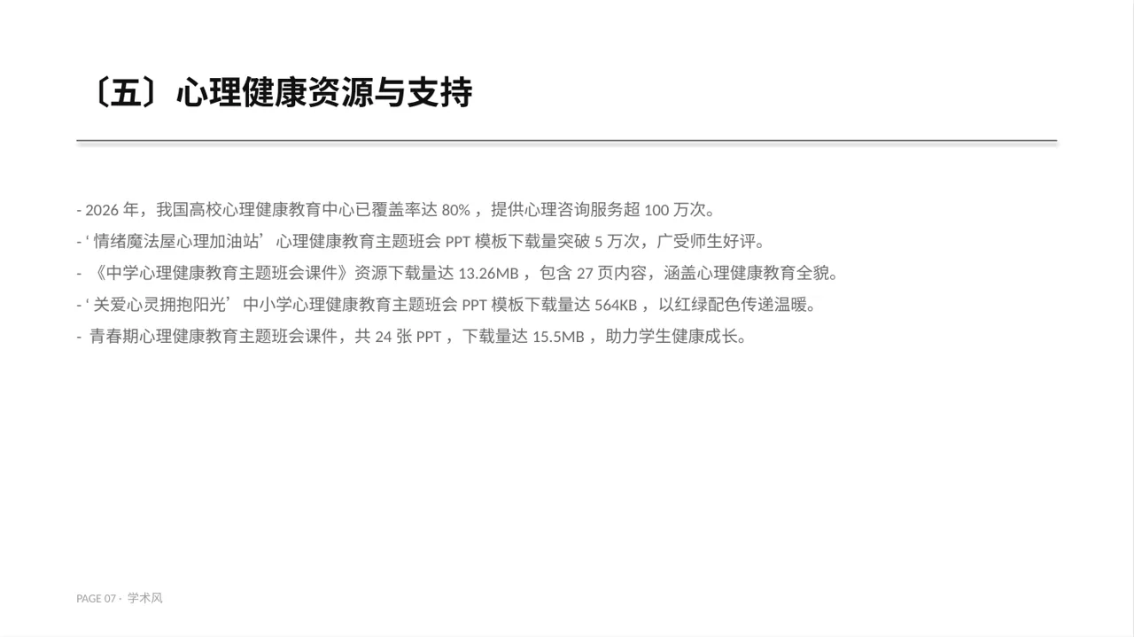 高校心理健康主题班会PPT模板（深蓝学术风） 第7页预览