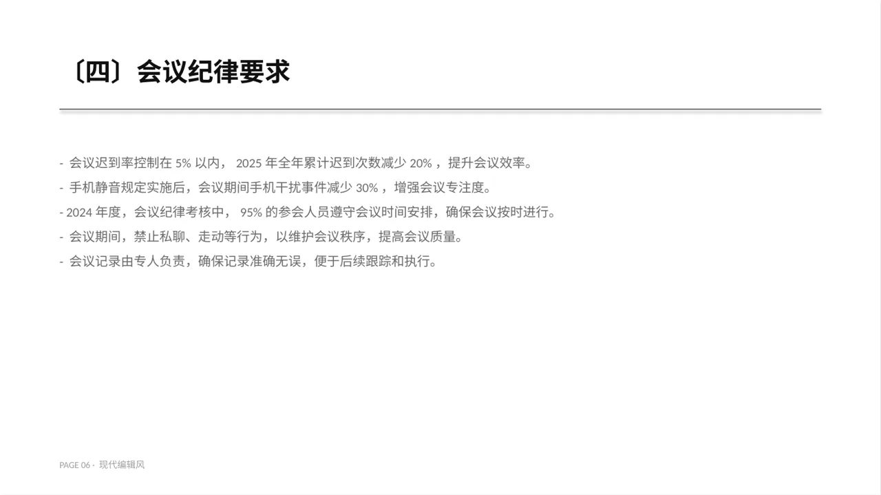 现代编辑风格公司会议管理规范模板 PPT模板 第6页预览