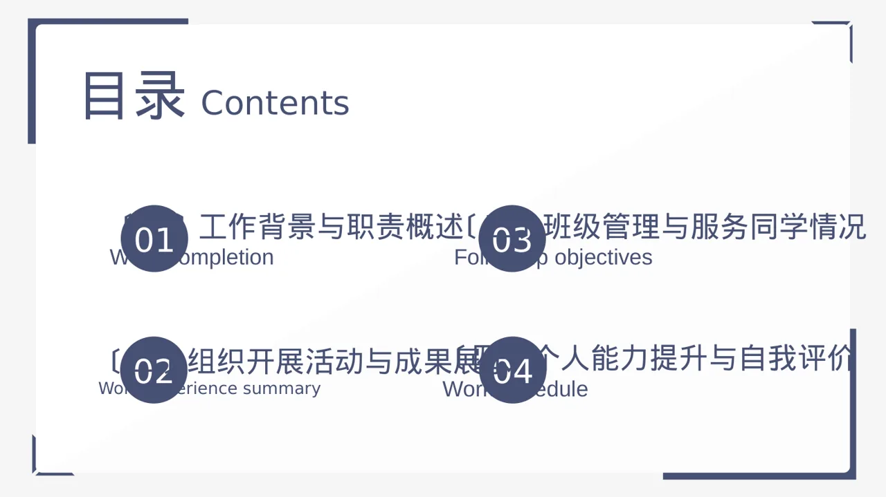 高校班干部工作述职汇报 PPT模板（黑白极简风） 第2页预览