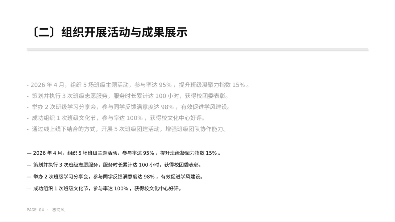 高校班干部工作述职汇报 PPT模板（黑白极简风）-3 第4页预览