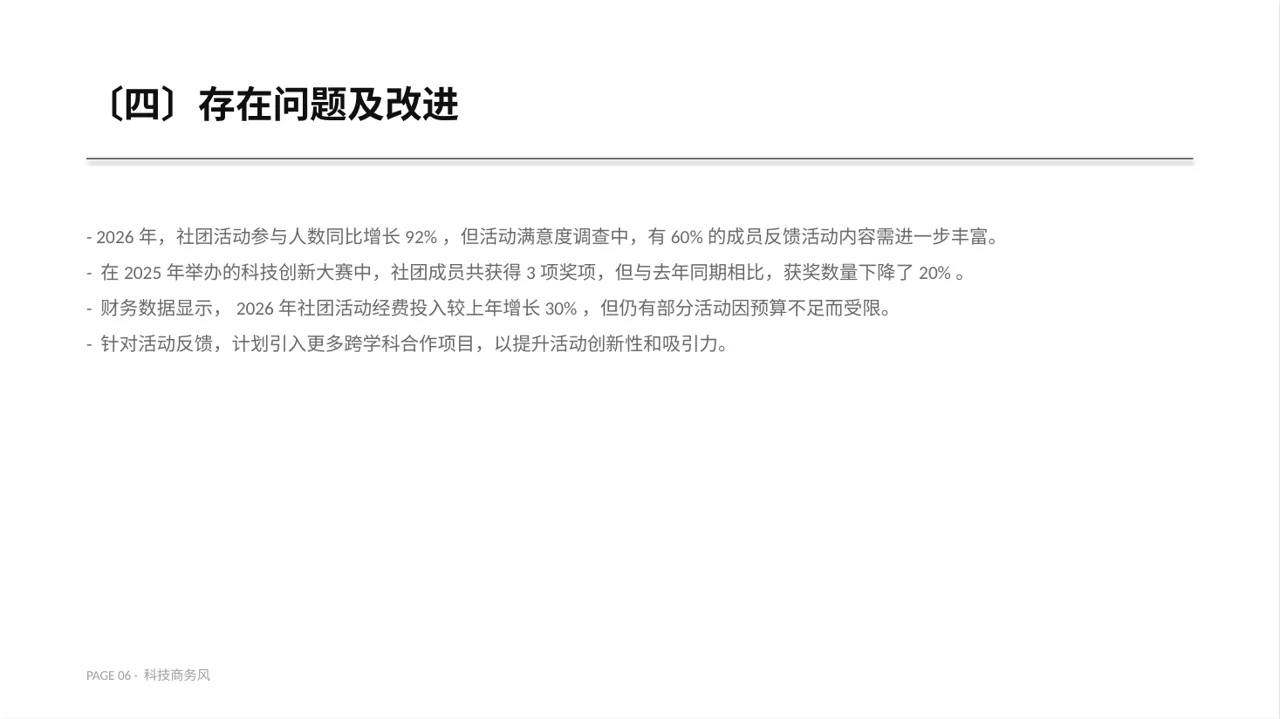 社团全年活动总结汇报PPT模板（蓝色商务风） 第6页预览