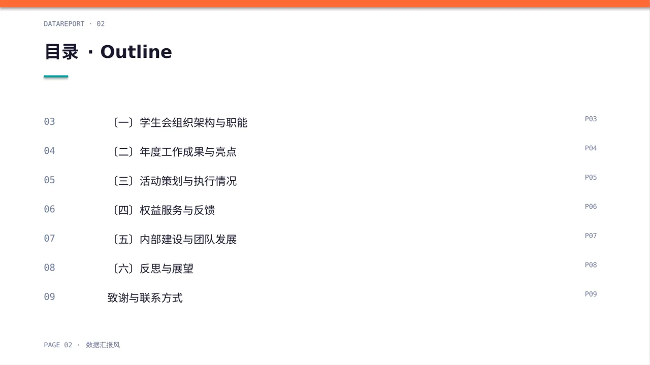 学生会年度工作总结PPT模板 第2页预览
