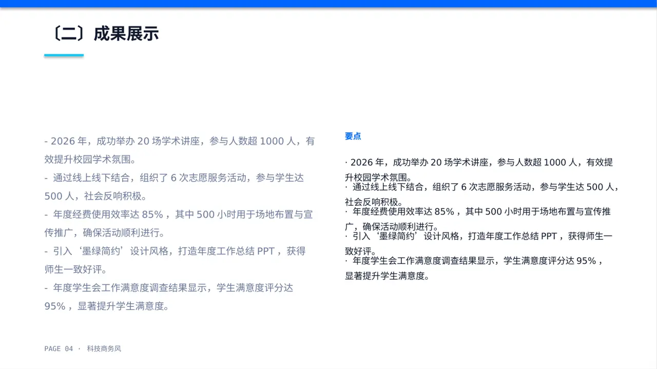 学生会年度工作总结 PPT模板 第4页预览