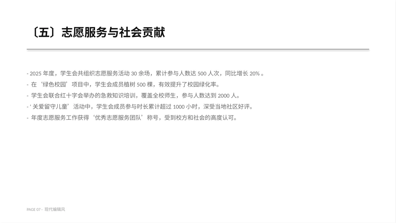学生会年度工作总结PPT模板 第7页预览