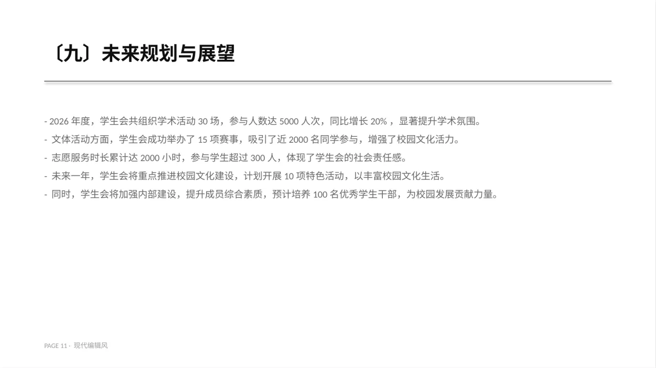 学生会年度工作总结PPT模板 第11页预览