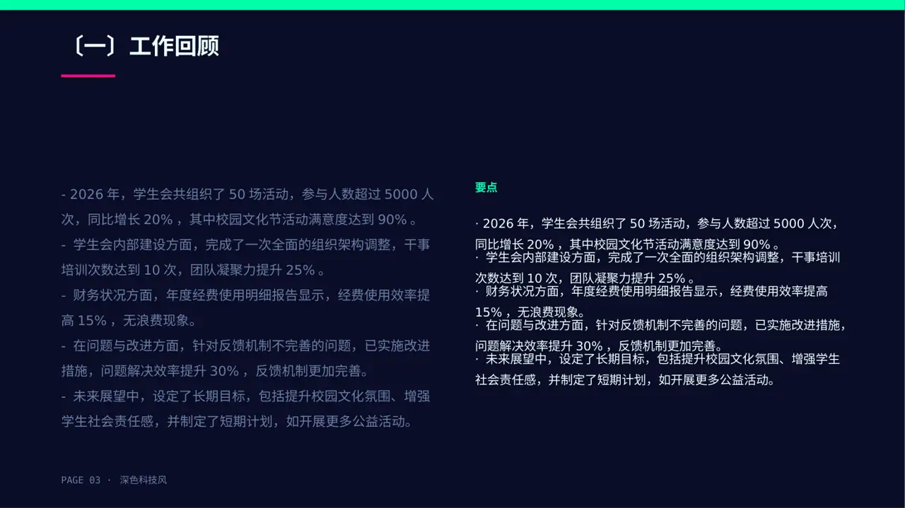 学生会年度工作总结PPT模板 第3页预览