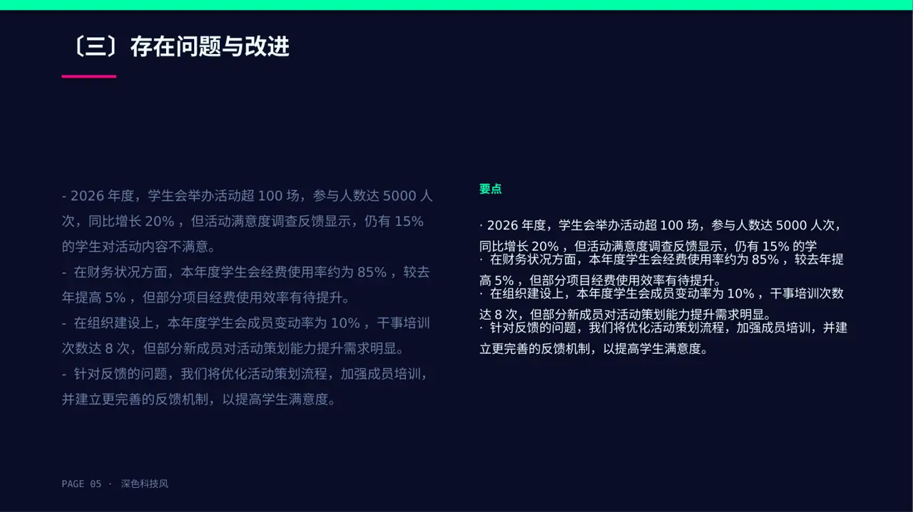 学生会年度工作总结PPT模板 第5页预览