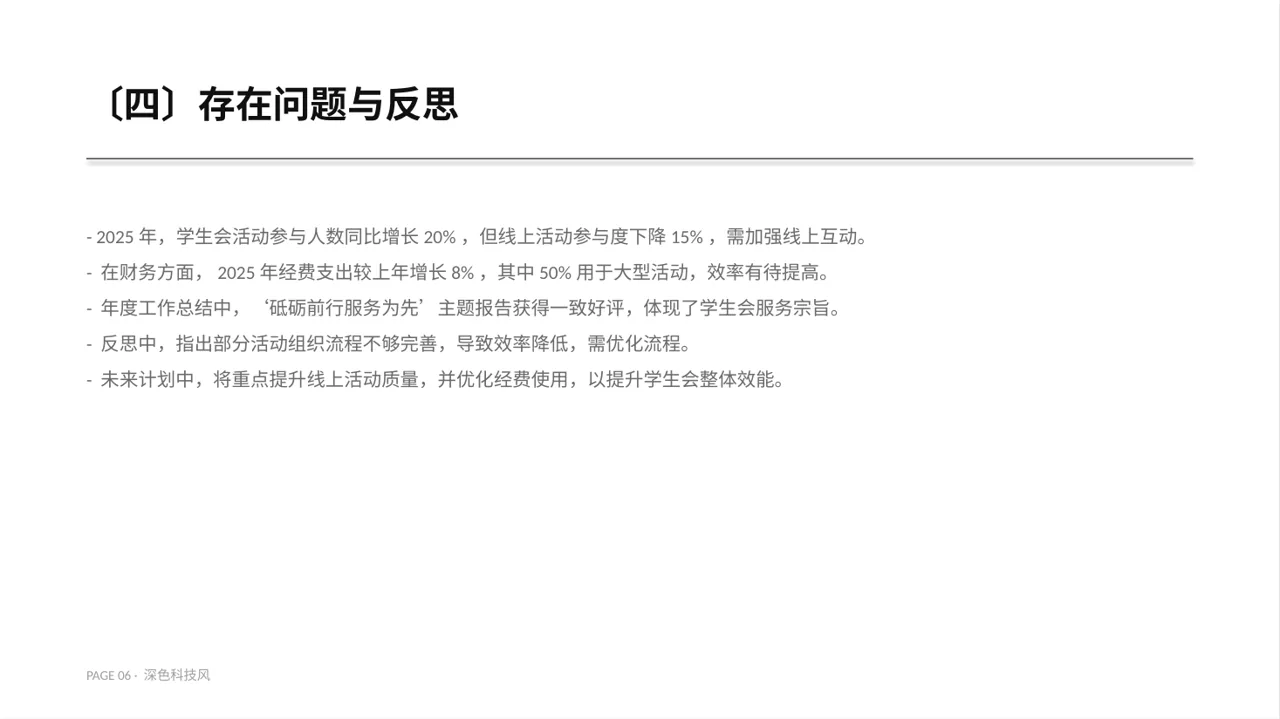 学生会年度工作总结PPT模板 第6页预览
