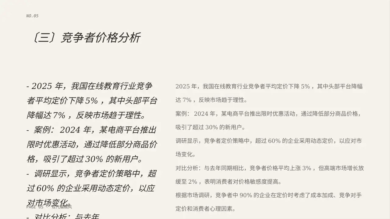 现代编辑风格价格体系市场调研报告PPT模板 第5页预览