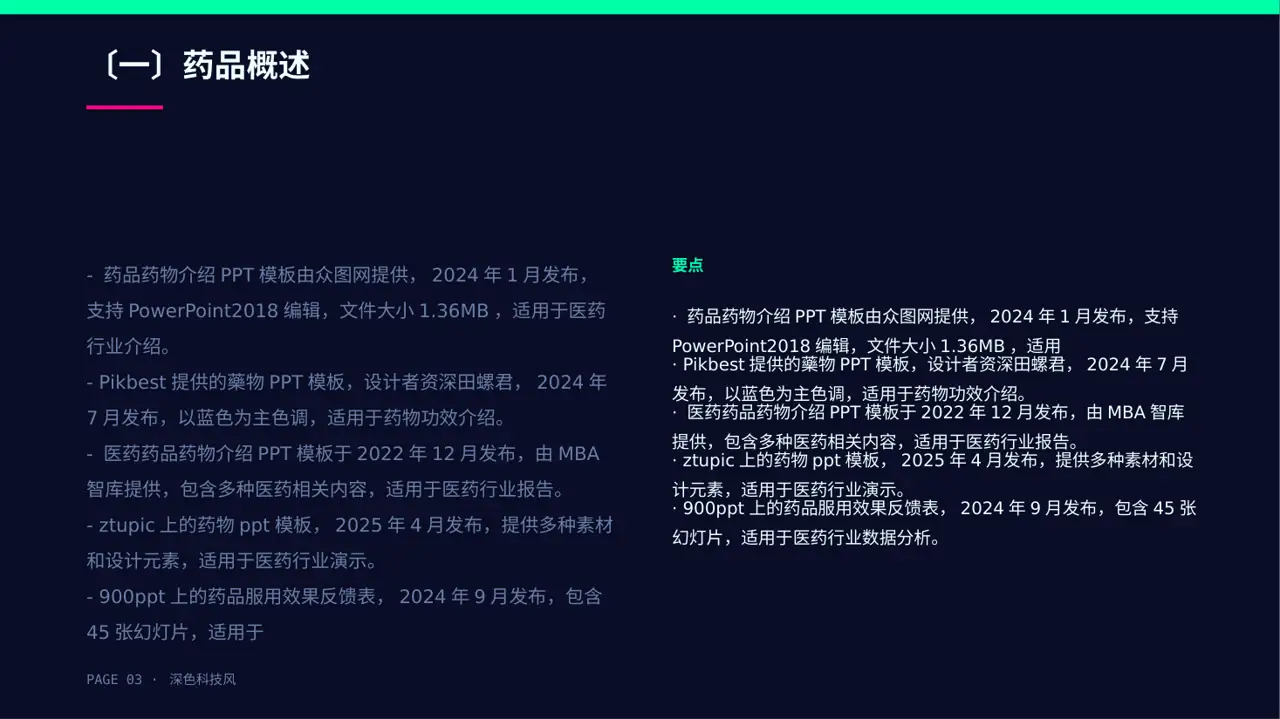 药品功效科普介绍PPT模板 第3页预览
