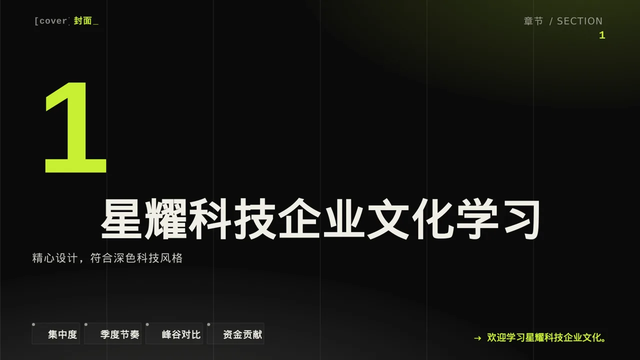 公司企业文化学习PPT模板（深色科技风）-3 第3页预览