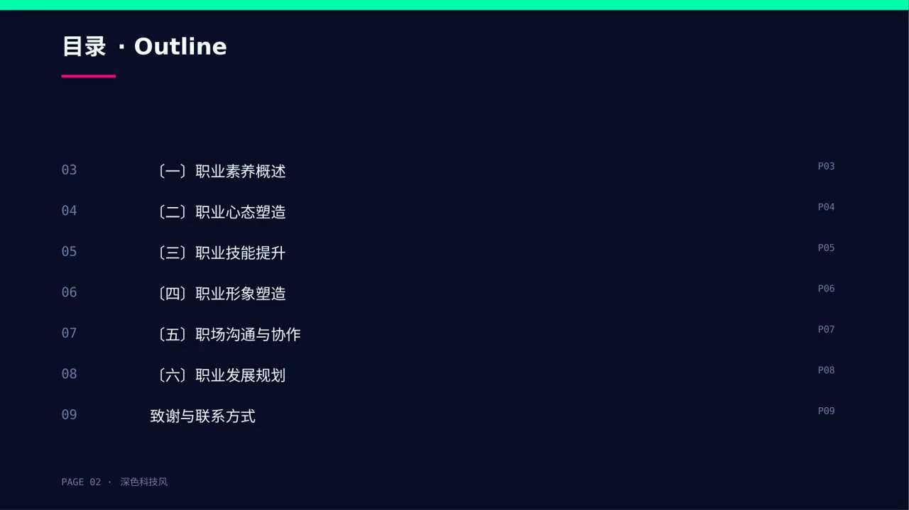 职场职业素养教学文稿 PPT模板（深色科技风） 第2页预览