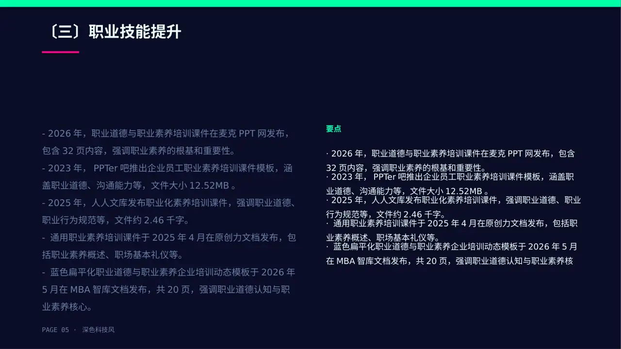 职场职业素养教学文稿 PPT模板（深色科技风） 第5页预览