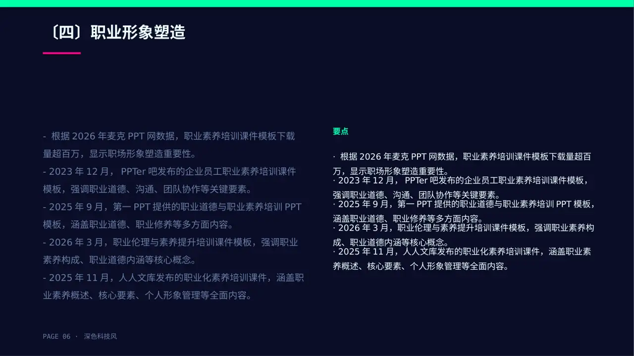 职场职业素养教学文稿 PPT模板（深色科技风） 第6页预览