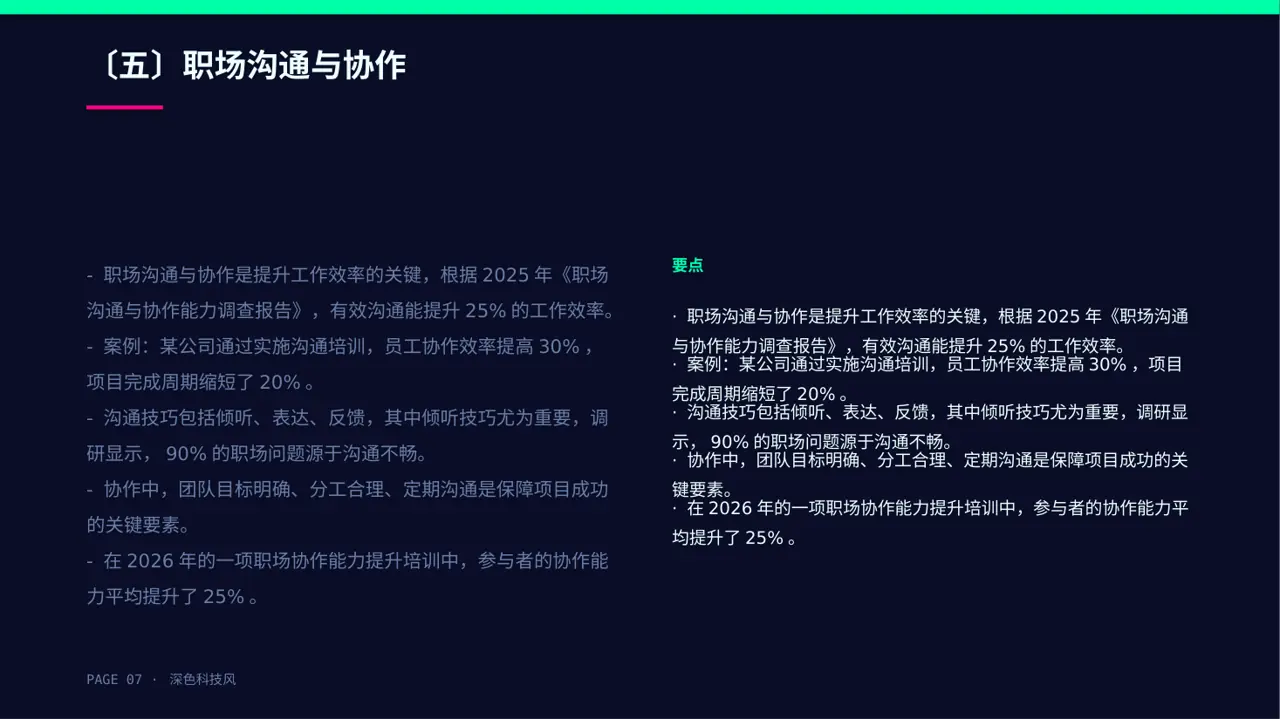 职场职业素养教学文稿 PPT模板（深色科技风） 第7页预览