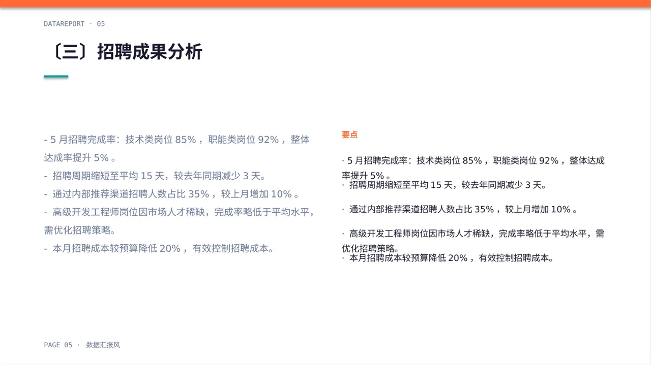 月度招聘工作进度总结报告PPT模板 第5页预览
