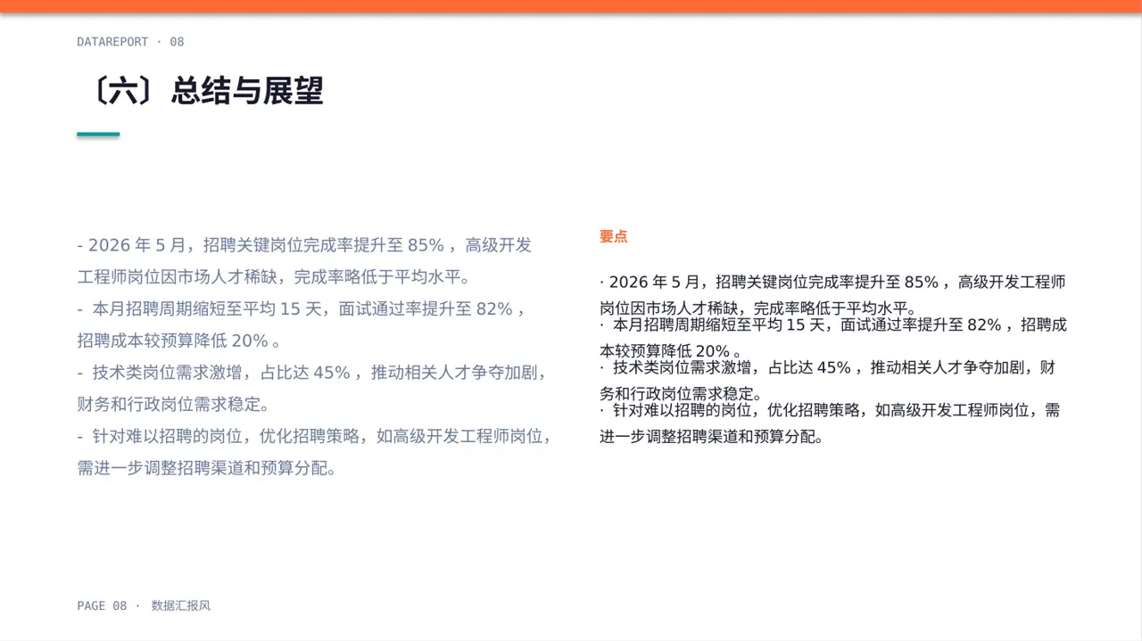 月度招聘工作进度总结报告PPT模板 第8页预览