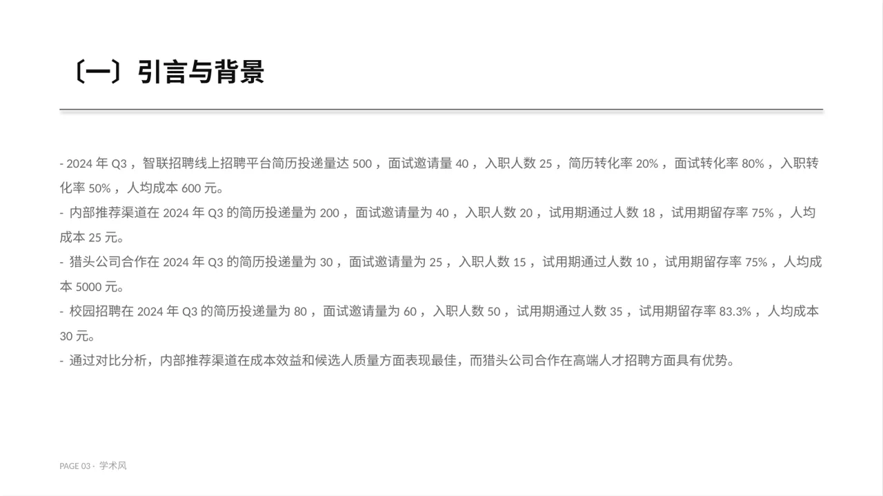 招聘渠道投放效果分析 PPT模板（深蓝学术风）-2 第3页预览